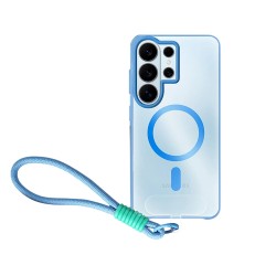 Capa de Silicone Designer Magnética com Cordão para Samsung Galaxy S26 Ultra Azul